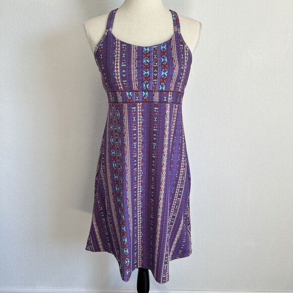 Marmot Dress Taryn Purple/Blue Geometric Crossed Straps Shelf Bra Stretchy Sz M - Picture 1 of 12